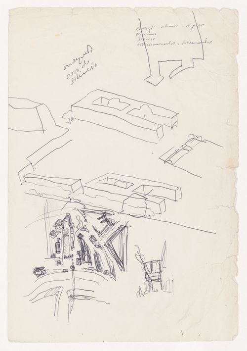 Sketch axonometric views and site plan for Kulturforum, Berlin, Germany