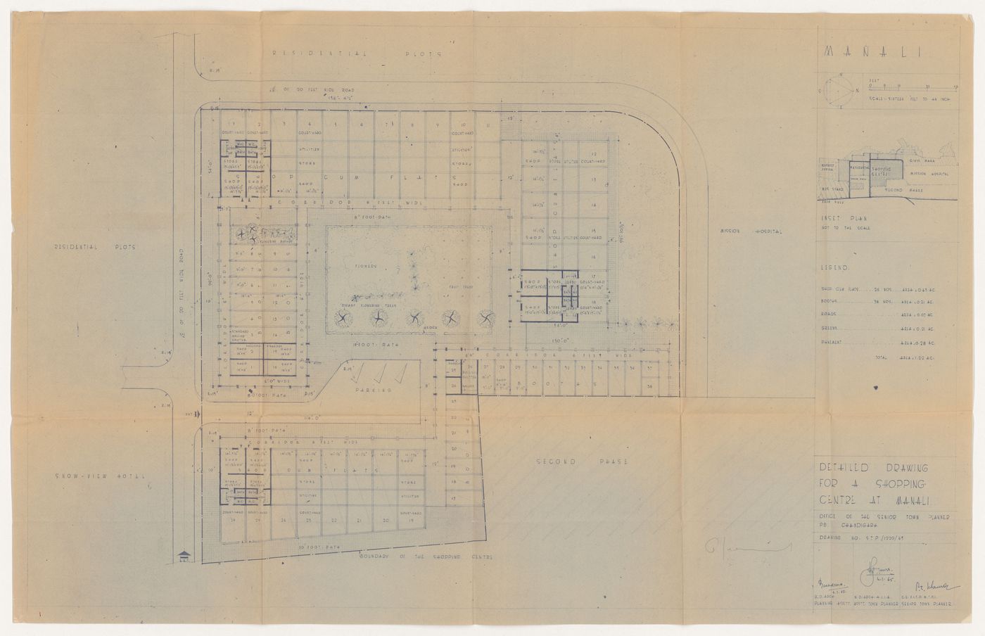 Plan with thumbnail site plan for a Shopping centre, Manāli, India