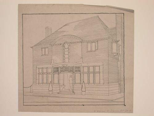 Perspectival view showing a house