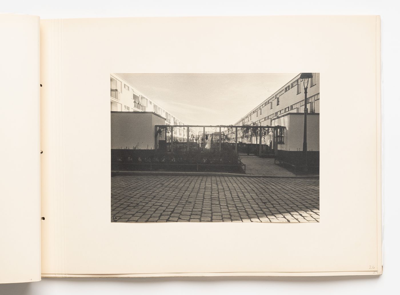 Exterior view of pergolas and gardens between type A housing units, Hellerhof Housing Estate, Frankfurt am Main, Germany