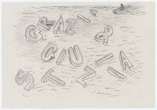 Drawing of the installation once thrown in the sea for Grazia & Giustizia
