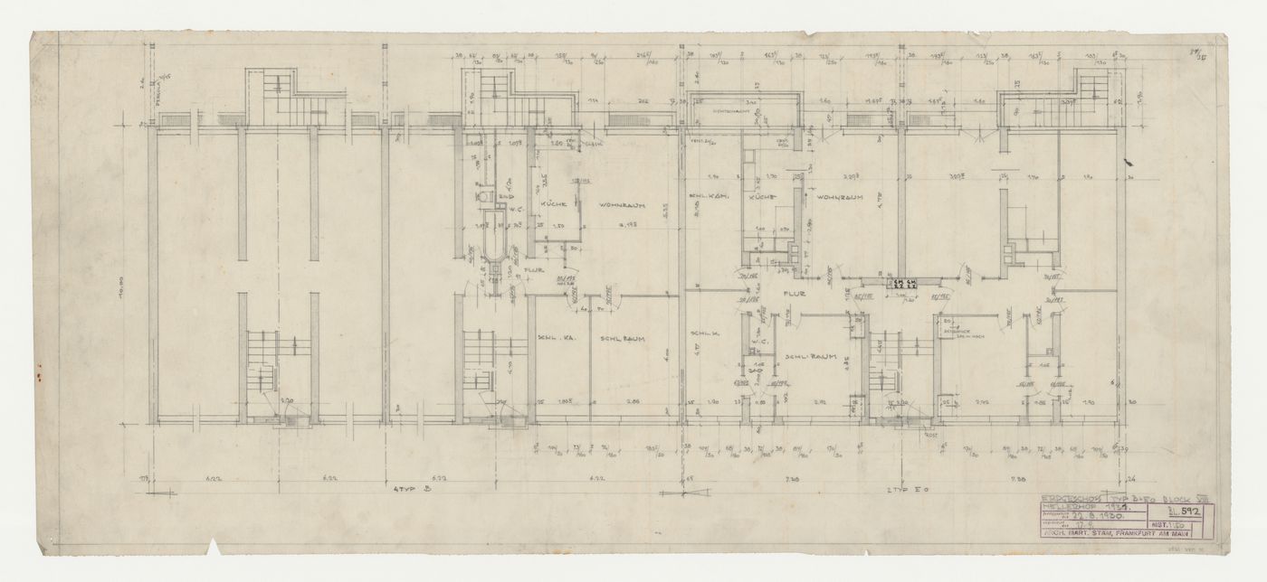 Ground floor plan for type B and type EO housing units for Block VIII, Hellerhof Housing Estate, Frankfurt am Main, Germany