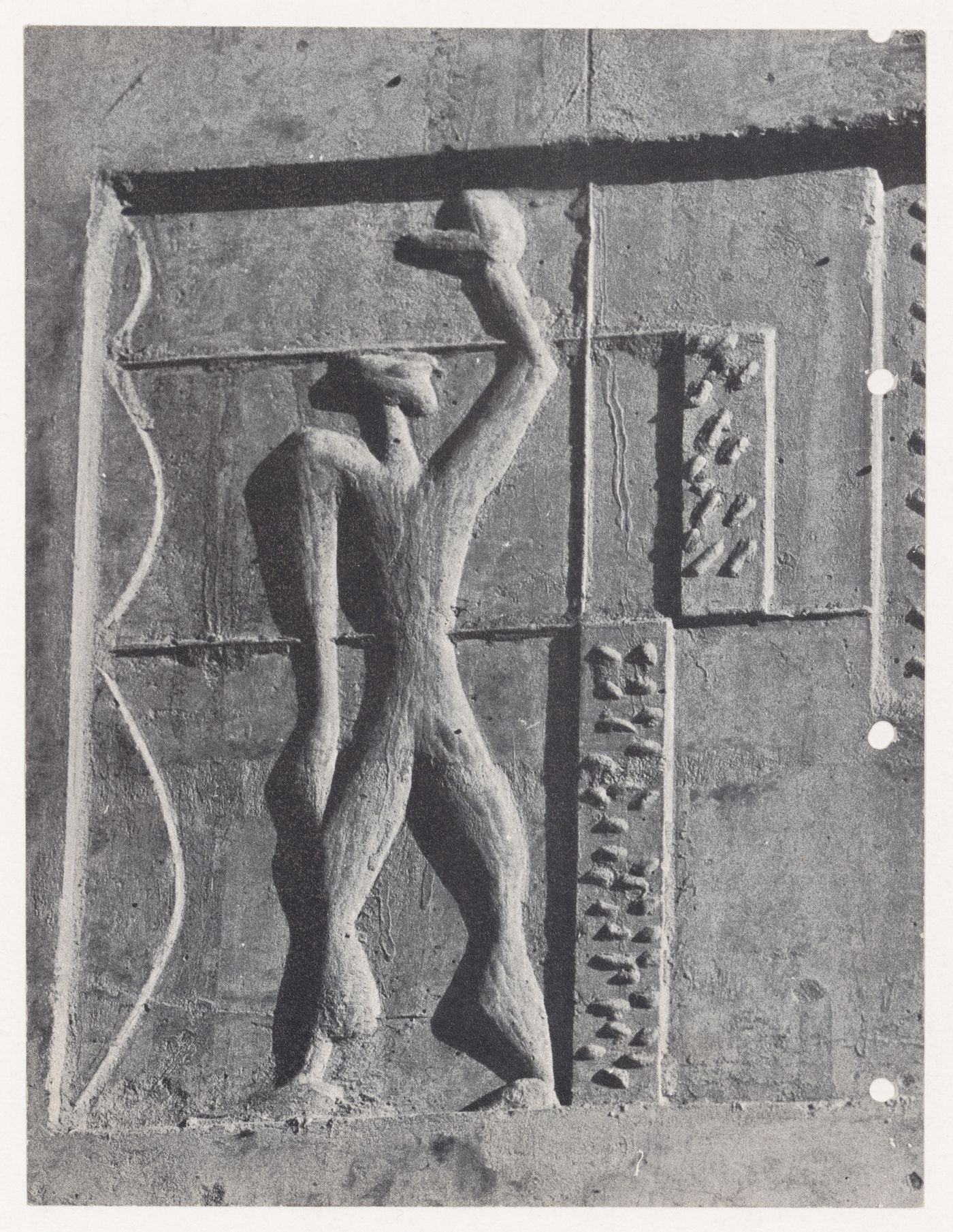 View of a bas-relief of the Modulor man sign by Le Corbusier, Chandigarh, India