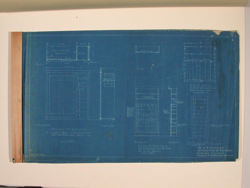 William B. Greene House, Aurora, Illinois: Basement plan, partial wall elevations and wall section for additions and alterations of 1926