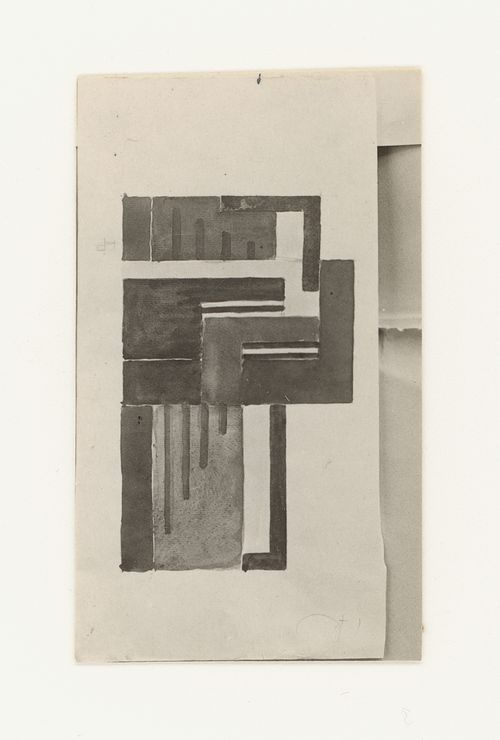 Photograph of a student drawing on the topic "Construction of Frontal Surface Based on Vertical, Horizontal and Inclined Combination of Two or More Rhythmical Rows" for the "Space" course at the Vkhutemas, Moscow