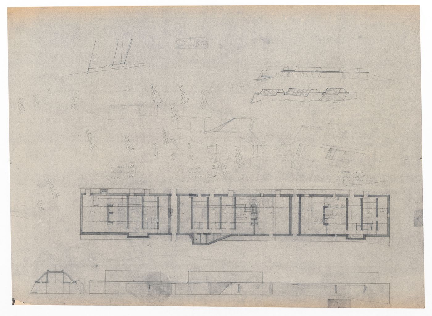 Floor plan, section, elevation, and sketches for Case Di Palma, Stintino, Italy