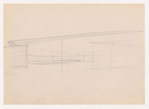 Exterior perspective sketch for Museum for a Small City showing the interior