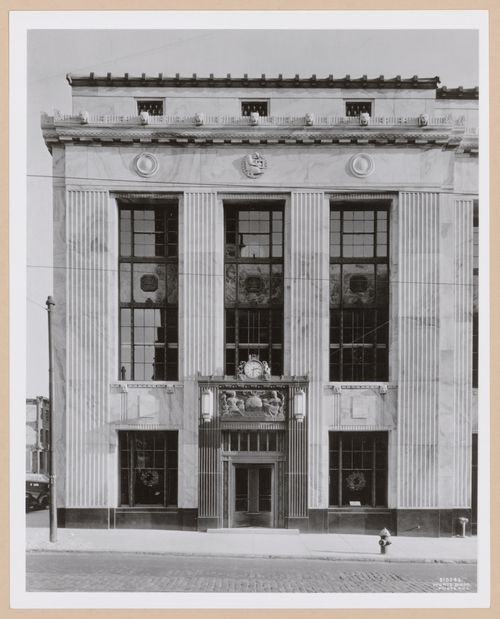 View of the main entrance to the New York Times Building, New York City, New York