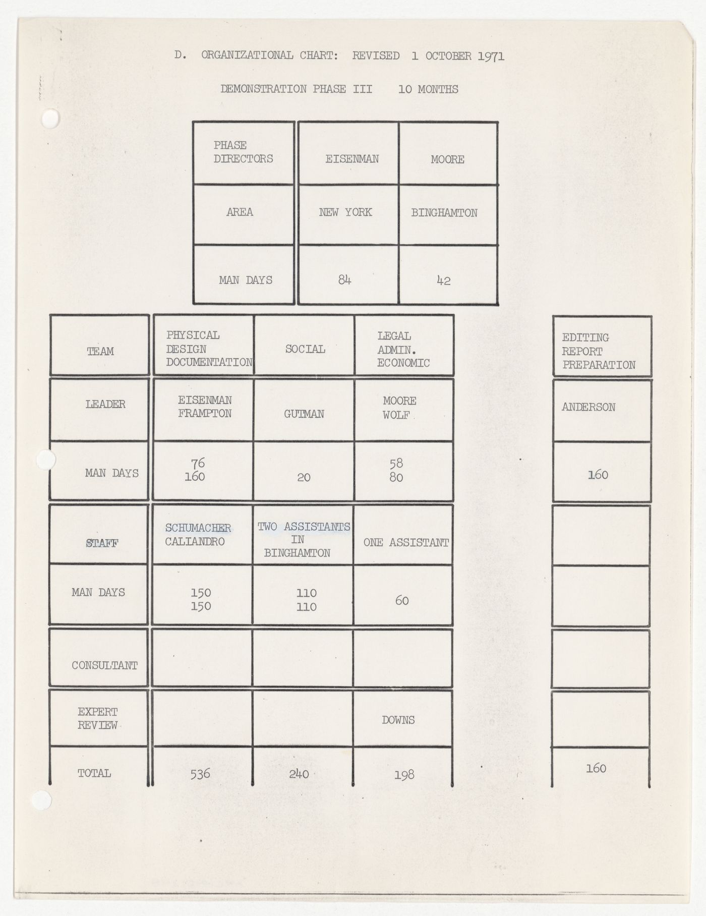 Organizational chart for demonstration phase III, Binghamton Street Study
