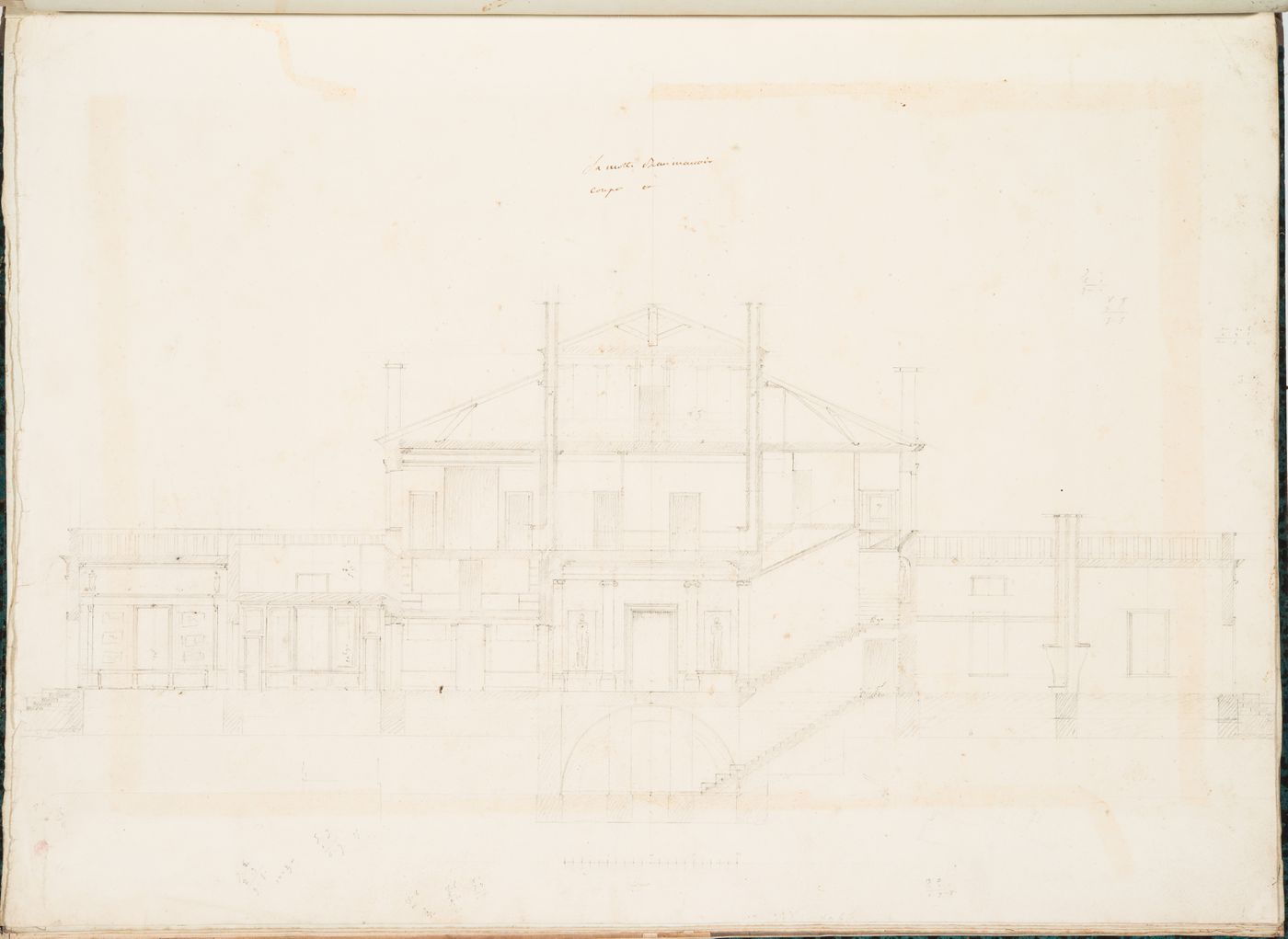 Project for a château for M. de Lorgeril, Motte Beaumanoir: Longitudinal section