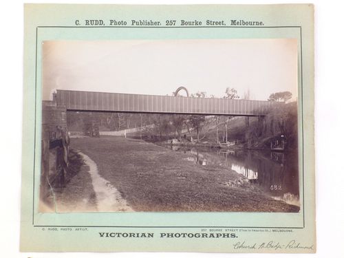 View of Church Street Bridge over the Yarra River from the footpath, Richmond Street, Prahran, Australia