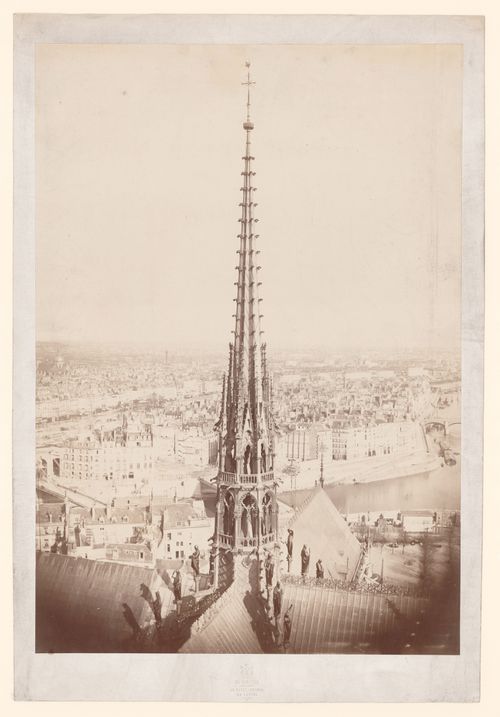 Notre Dame, exterior view from the south of spire over crossign, Paris, France