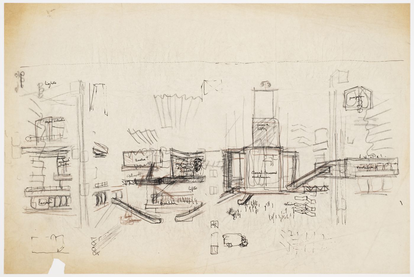 Fun Palace: conceptual section showing theatre, auditorium and restaurant