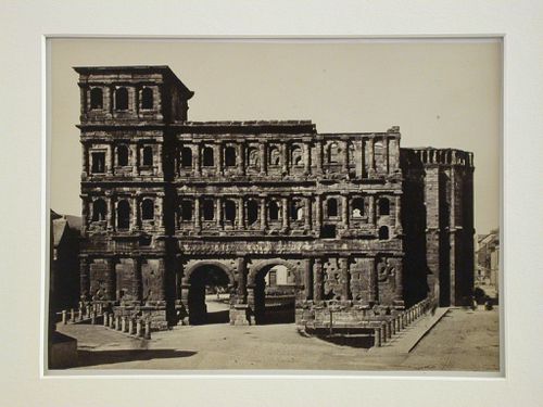 View of flat façade of the Porta Nigra, Trier, Germany