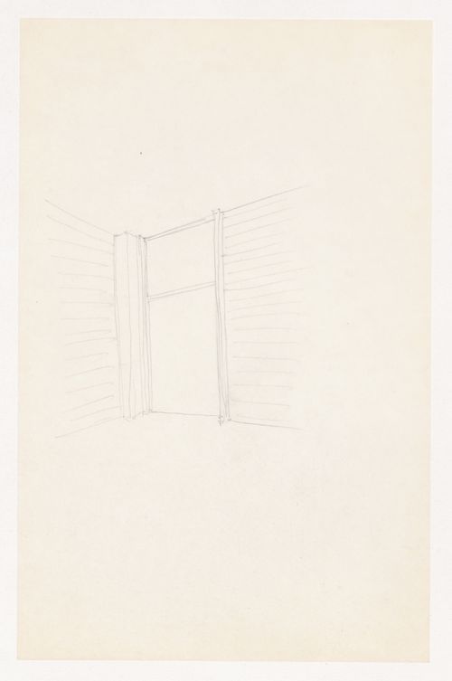 Interior perspective sketch showing column, window mullion and wall connection at corner for the Metallurgy Building, Illinois Institute of Technology, Chicago