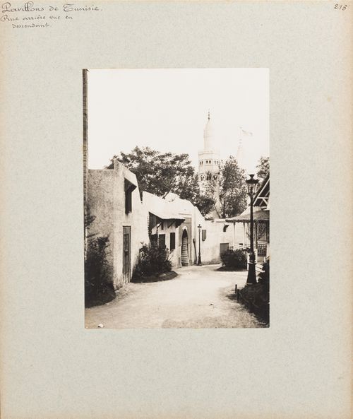 View of street bordering Tunisian section, Exposition universelle, 1900, Paris, France