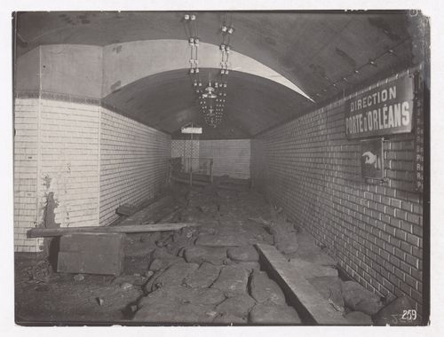 Construction of the Paris Metro, detail view of hallway leading to the line going in the direction of the Porte d'Orléans station, Paris, France