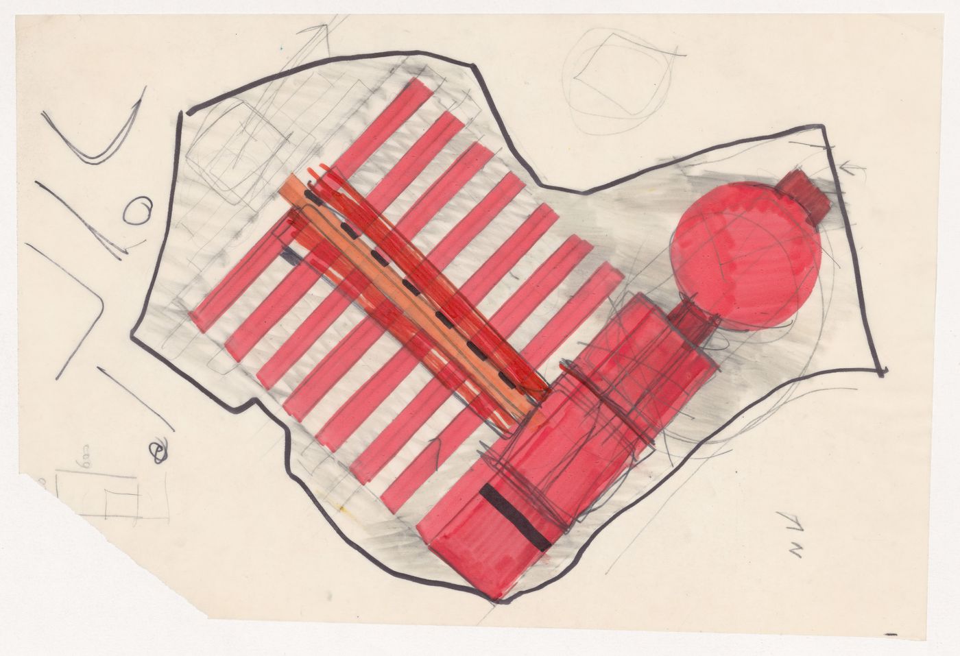 Sketch site plan for Casa dello studente, Trieste, Italy