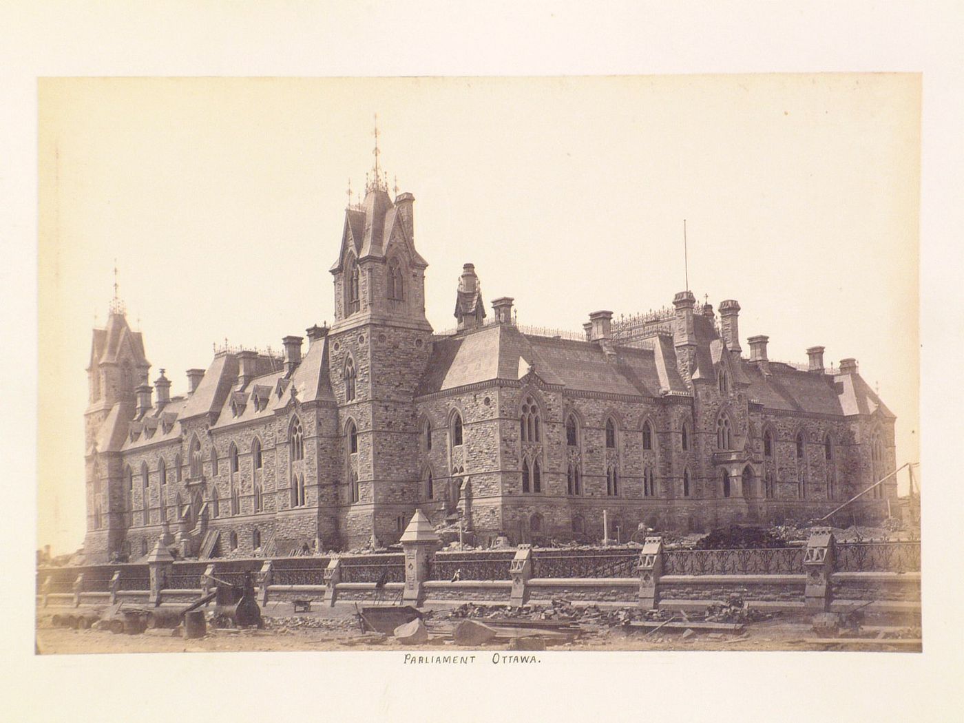 View of the West Block of the Parliament Buildings under construction from the southeast, Ottawa, Ontario