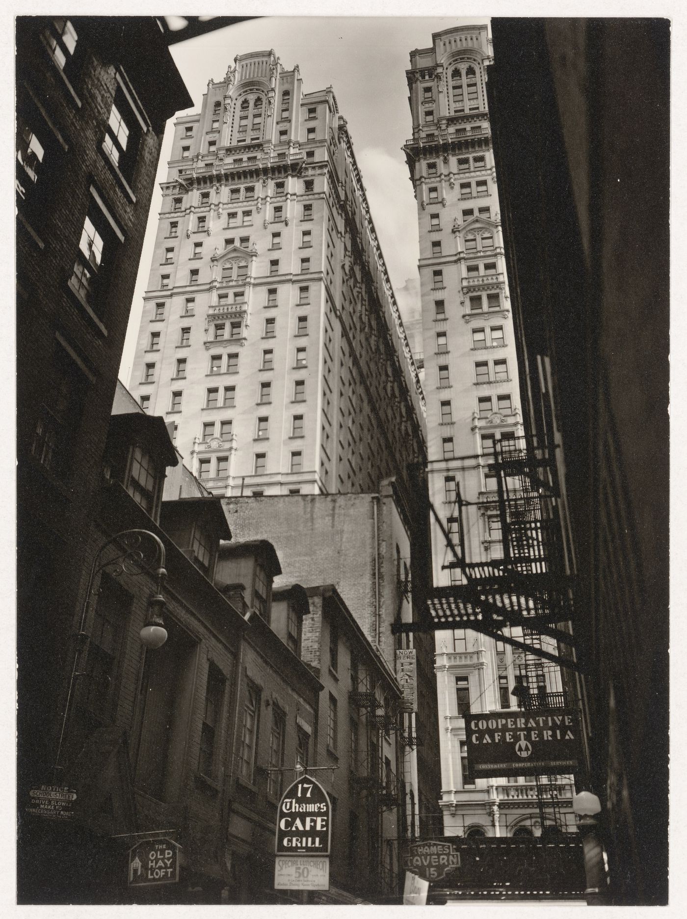 View down Thames Street seen from No. 22, New York City, New York