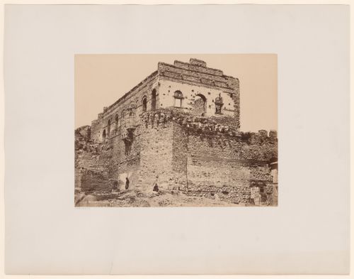 View of the Tekfur Sarayi (also known as the Palace of Porphyrogenitus) and a section of the Theodosian Wall, Constantinople (now Istanbul), Ottoman Empire (now in Turkey)