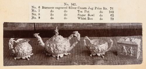 View of a tea service, F. Beato Limited, C Road, Mandalay, Burma (now Myanmar)