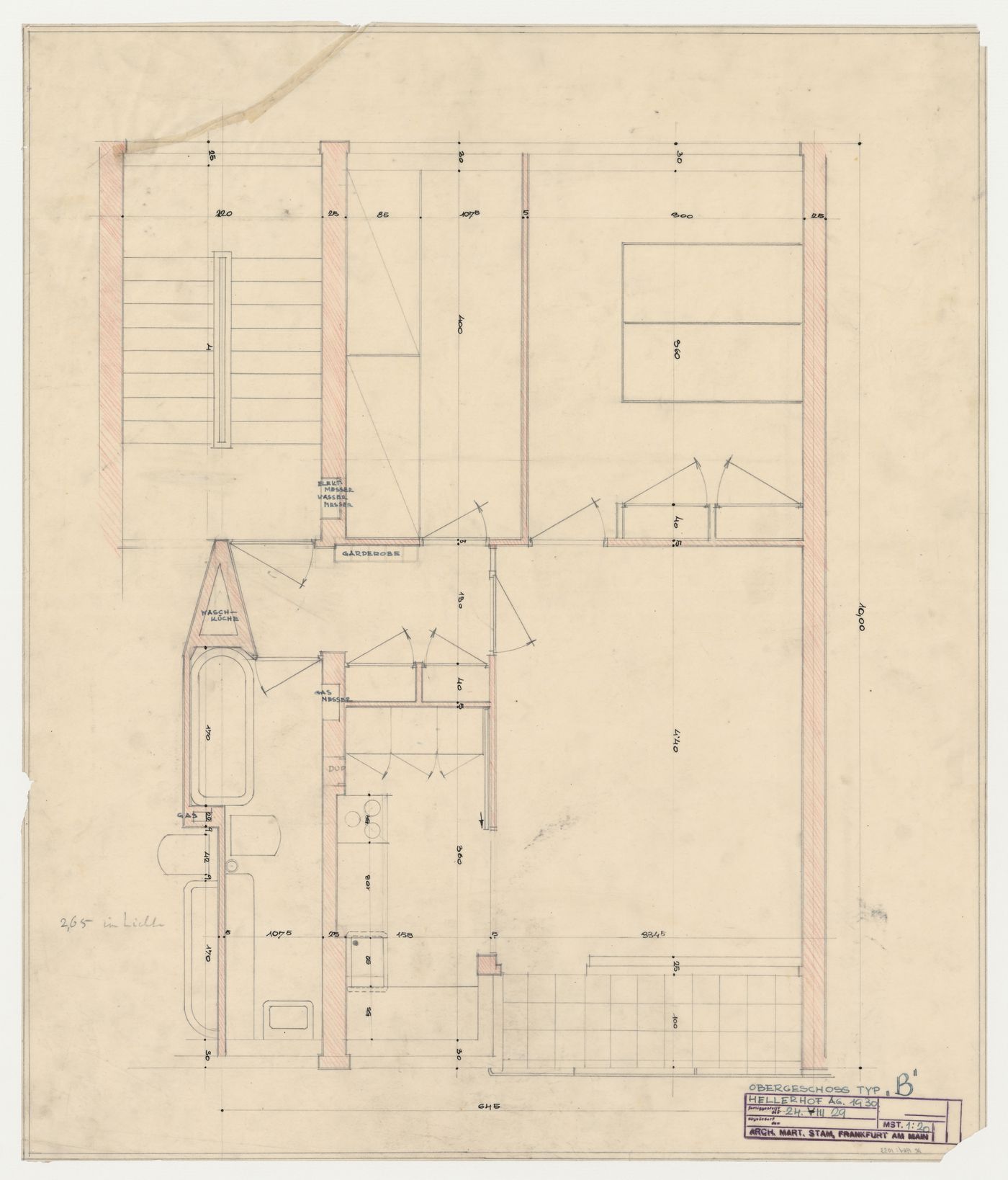 First floor plan for a type B housing unit, Hellerhof Housing Estate, Frankfurt am Main, Germany