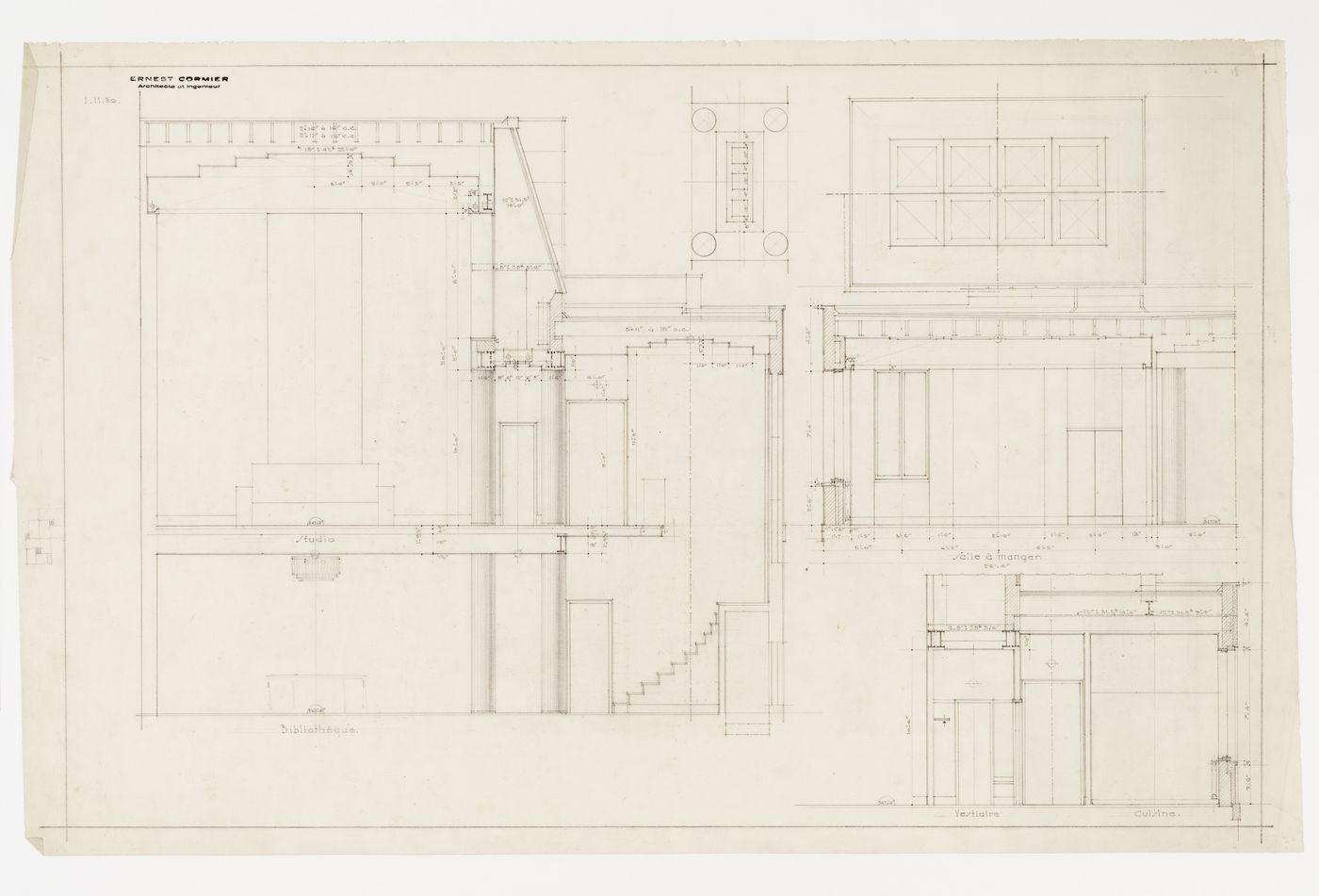 Élévations des murs et du studio, Studio Cormier, 3460 rue Saint-Urbain, Montréal, 1915-1945