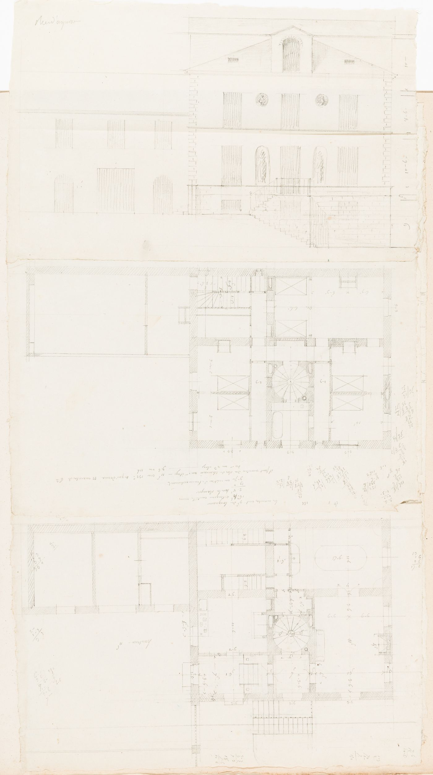 Rohault de Fleury House, 12-14 rue d'Aguesseau, Paris: First floor plan; verso: Sketch plan, probably for Rohault de Fleury House, 12-14 rue d'Aguesseau, Paris