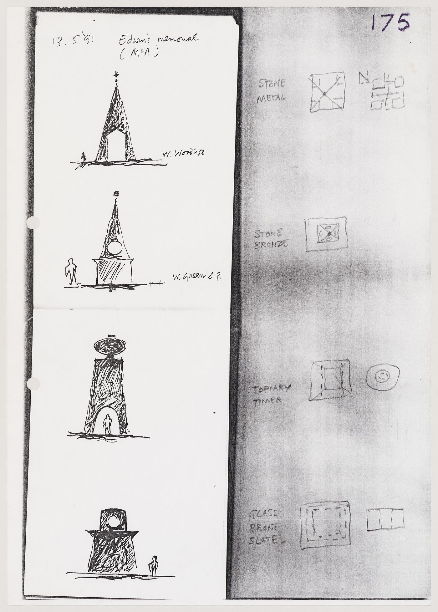 Oblique: conceptual sketches: elevations and plans