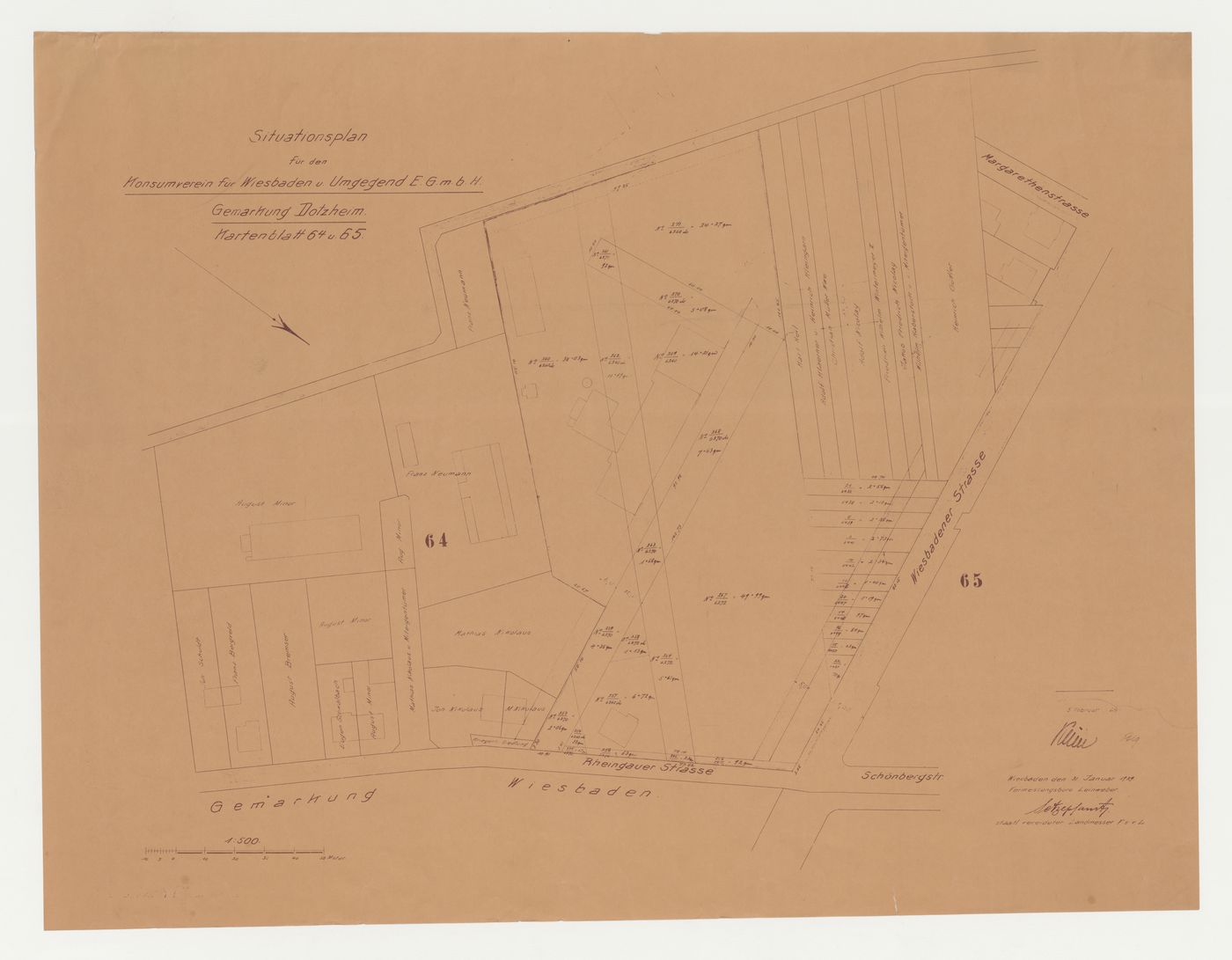 Site plan of existing conditions for a housing estate, Wiesbaden, Germany