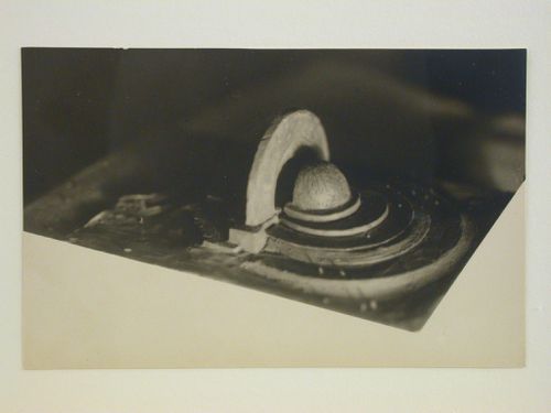 Photograph of a clay [?] model for the first round of competition for a "synthetic theater" in Sverdlovsk, Soviet Union (now Ekaterinburg, Russia)
