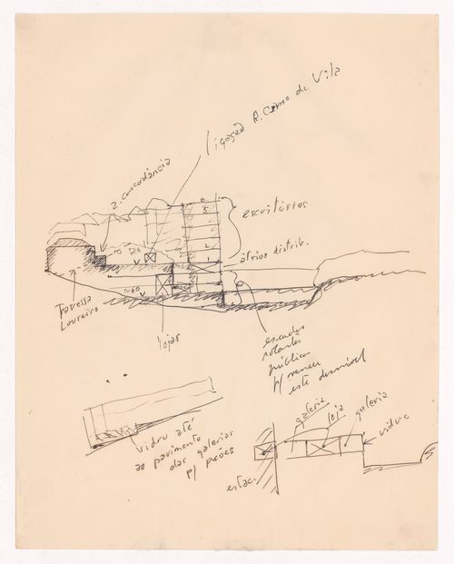 Sketch section with annotations for Edifício de Escritórios na Av. D. Afonso Henriques, Avenida da Ponte, Porto, Portugal