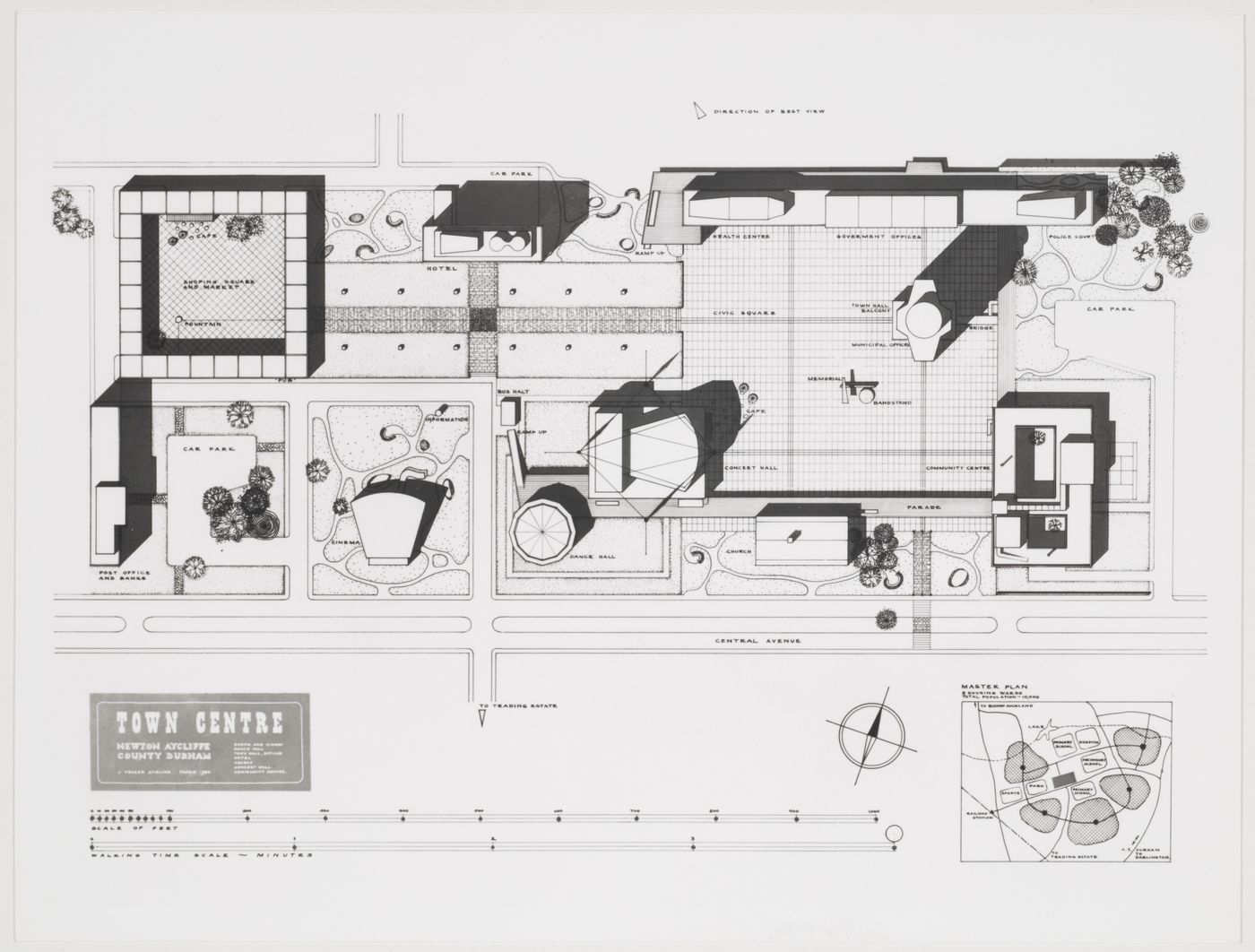 Photograph of the Plan of Town Centre and Community Centre, Newton Aycliffe, England (thesis, Liverpool School of Architecture)
