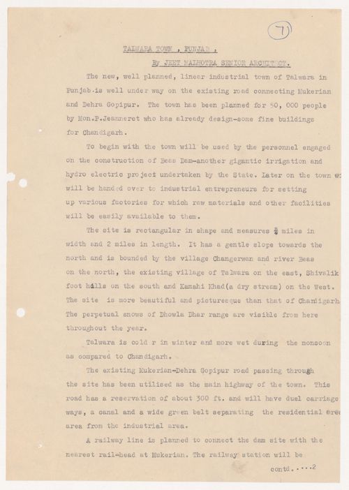 Text entitled "Talwara Town, Punjab"