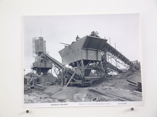 View of batcher on hire from Westminster Plant, during construction of the Swanley Bypass, England