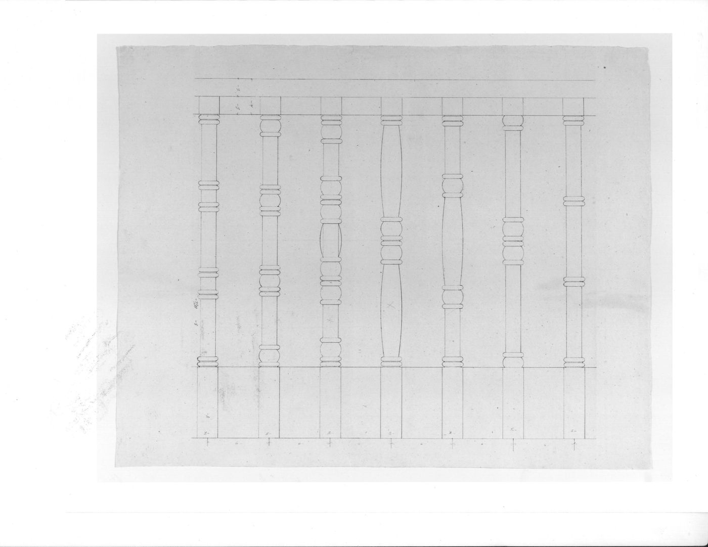 Elevation for side chapel [?] balusters for Notre-Dame de Montréal