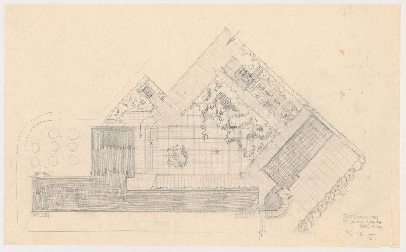 Site plan for the Second Liberal Christian Lyceum, including the school-porter's house, The Hague, Netherlands
