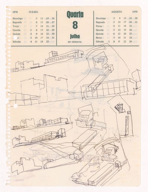 Sketch axonometric views and perspectives for Capela em Rio Tinto, Gondomar, Portugal