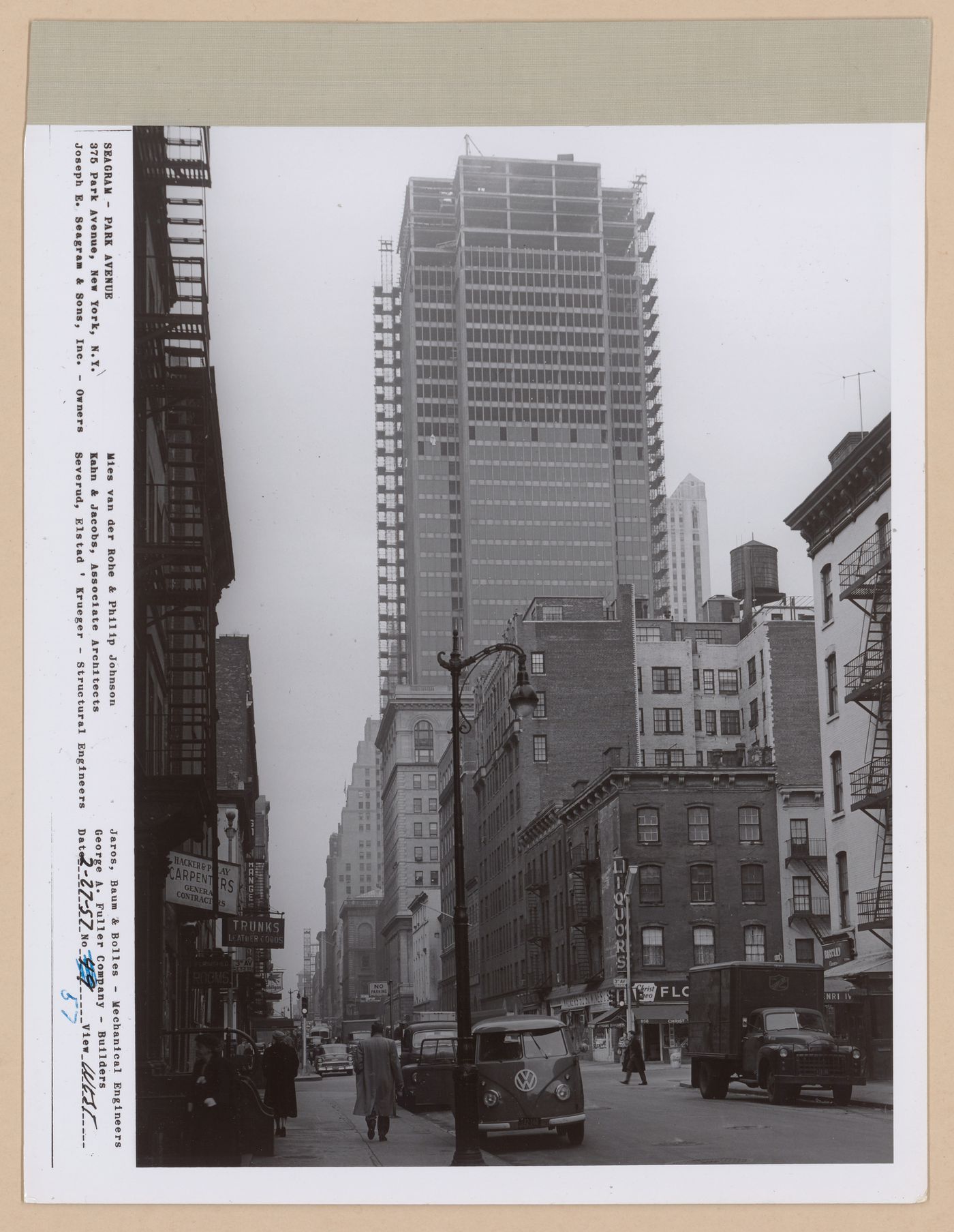 Seagram building under construction, 375 Park avenue, New York, N.Y., west view