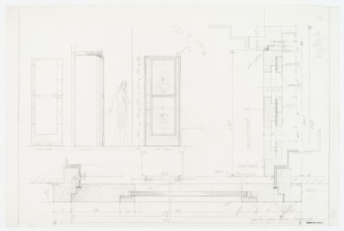Elevation, section and plan of the entry door for Casa Frea, Milan, Italy