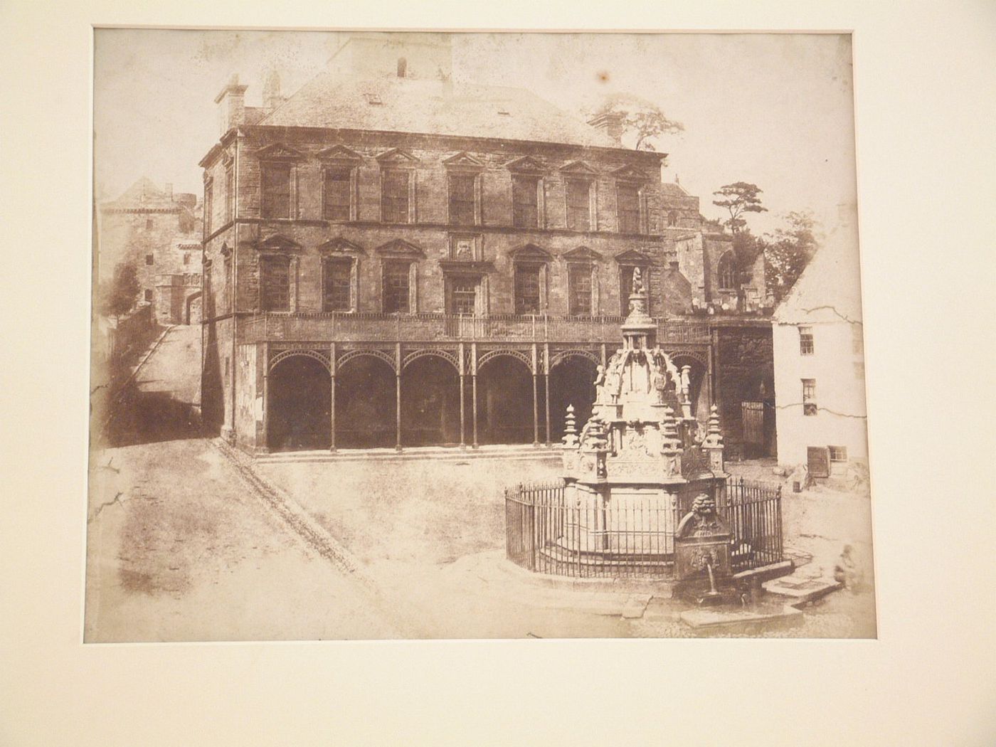 View of town hall and fountain, Linlithgow, Scotland