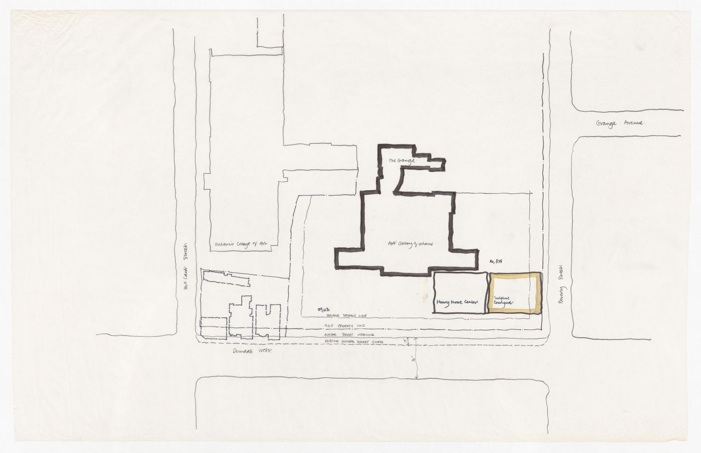 Sketch site plan for Henry Moore Sculpture Centre, Art Gallery of Ontario, Stage I Expansion, Toronto