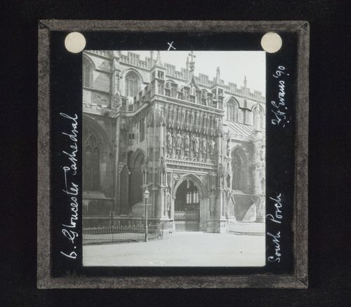 Exterior view of south porch of Gloucester Cathedral, Gloucester, Gloucestershire, England