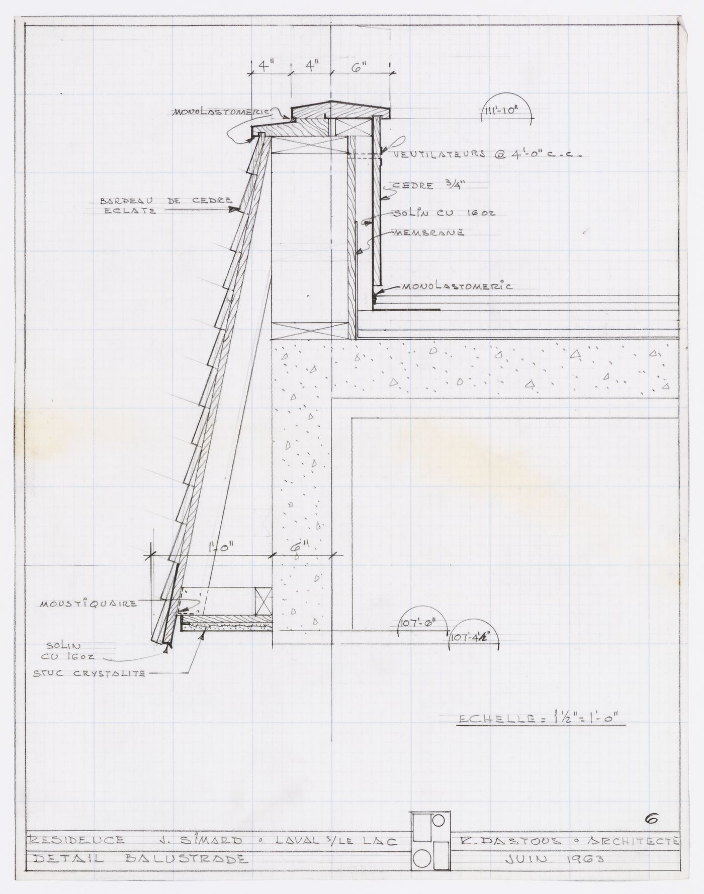 Détail d'une balustrade pour Résidence Jean Simard, Laval-sur-le-Lac, Québec