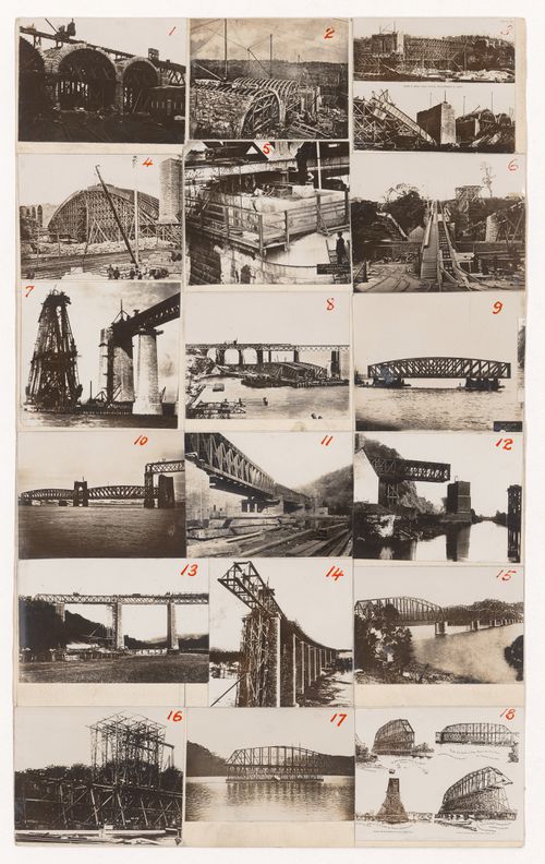 Dummy for a publication comparing the Forth Bridge and other bridges including photographs of diagrams of bridge components