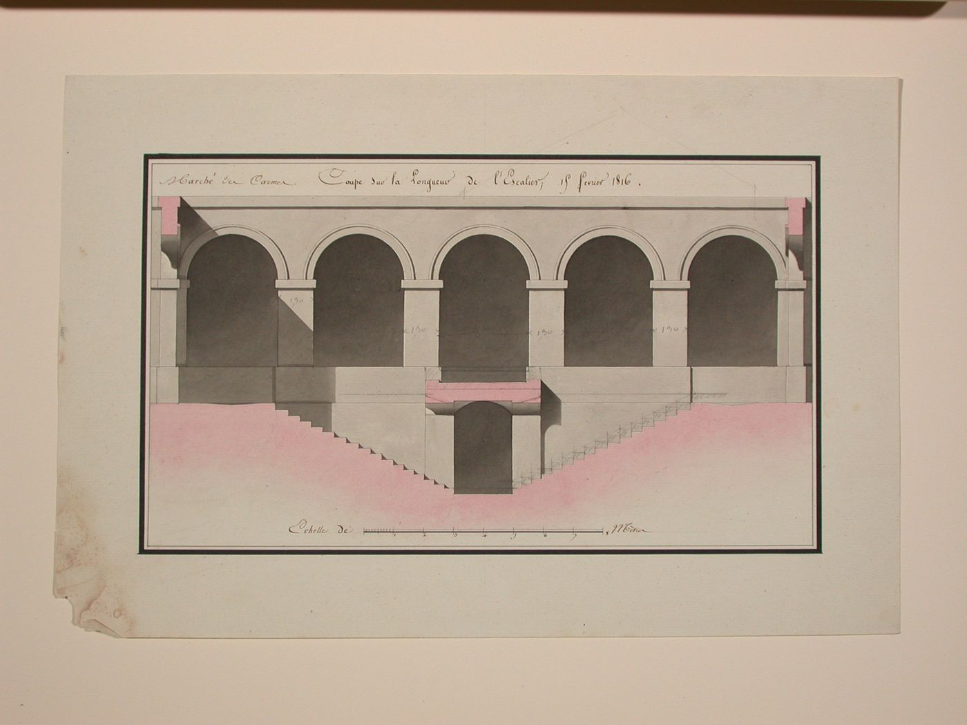 Section through stairs for Market Building, Marché des Carmes, Paris