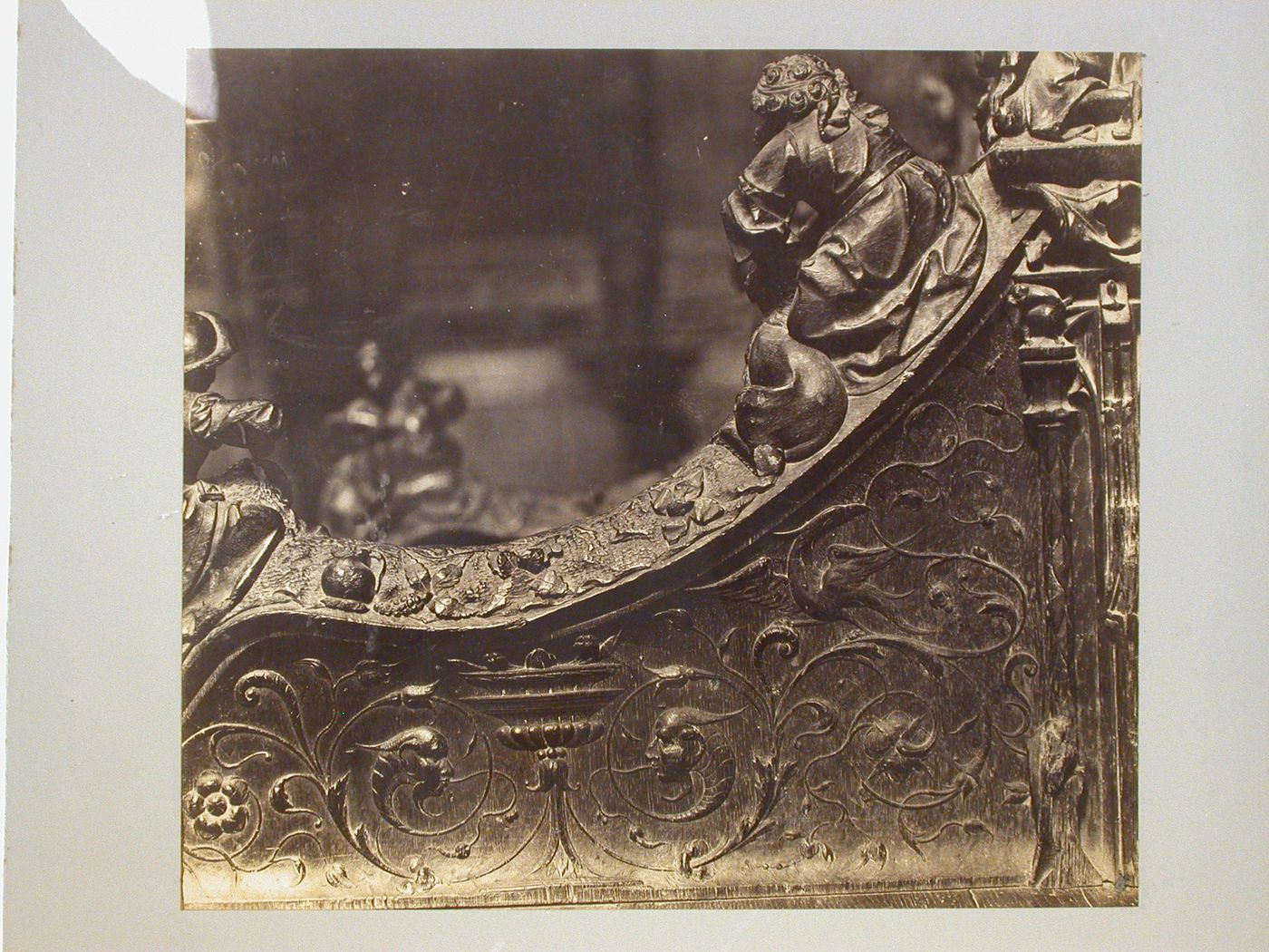 Amiens cathedral, interior detail of carved wooden choir stall, Amiens, France