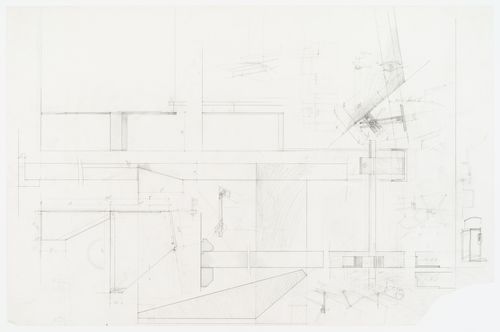 Detail of the desk in the office, attached to the base of the window for Casa Frea, Milan, Italy