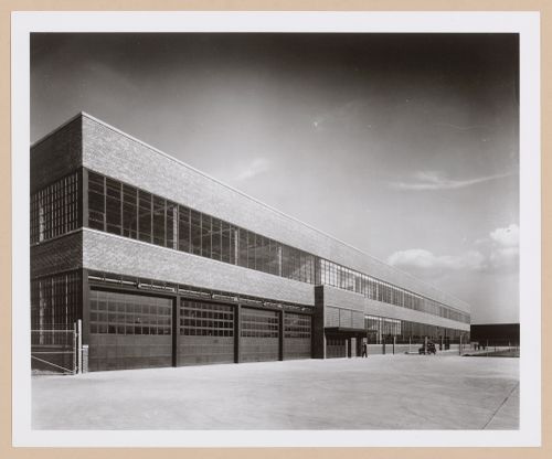 View of the principal façade of the Assembly [?] Building, Half-Ton Truck Plant, Chrysler Corporation Dodge division, Mound and Eight Mile Roads, Detroit, Michigan